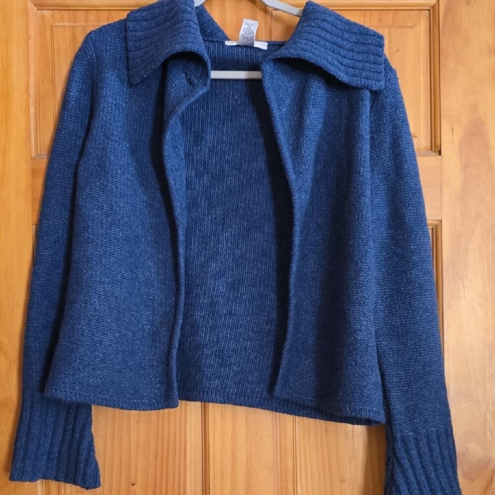 Sarah Spencer Lambswool Cardigan Blue Rib Knit Women's S Collared Sweater